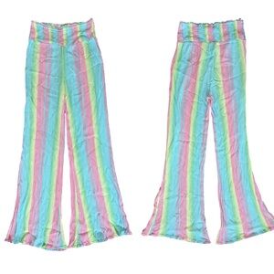 Tularosa Pastel Pink Green Blue Yellow Smocked High Rise Flare Leg Flowy Pants